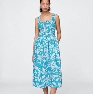 GAP Poplin Smocked Midi Dress